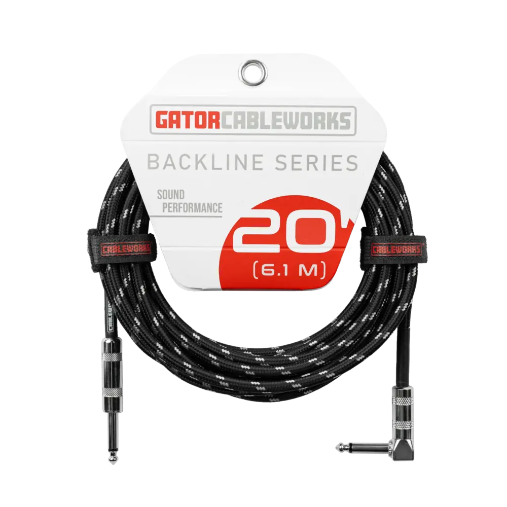 Gator Cableworks Backline 20 Foot Strt to RA Braided Instrument Cable-Black/Grey