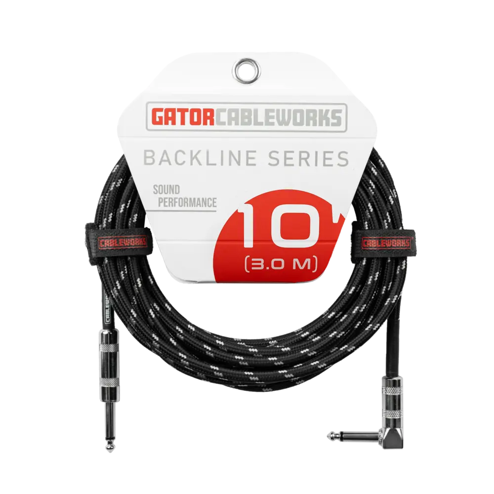 Gator Cableworks Backline 10 Foot Strt to RA Braided Instrument Cable-Black/Grey