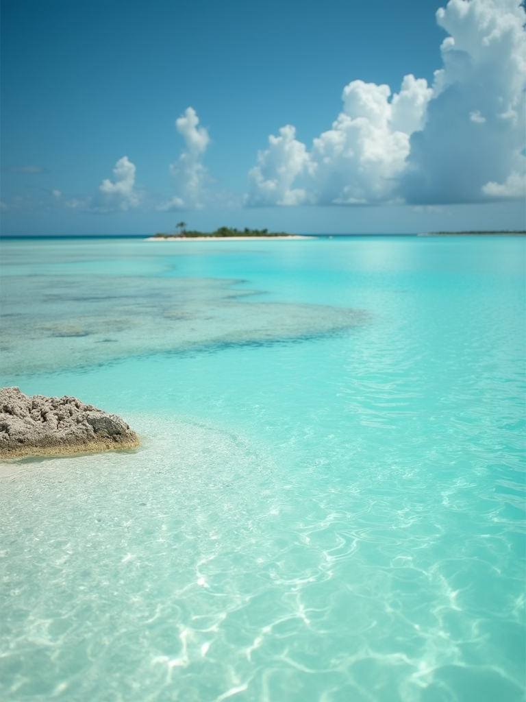 The pristine turquoise waters and white sands of Bimini Beach Club.