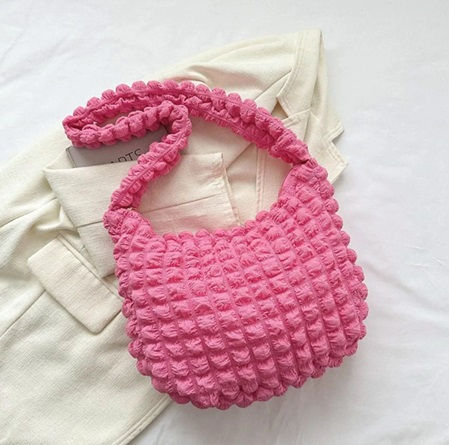 Thumbnail: Plush Quilted Bubble Shoulder Bag Hot Pink