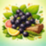 Illustration parfum cassis frais avec agrumes feuilles vertes et bois ambiance naturelle
