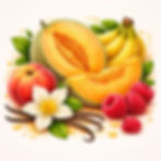 Illustration parfum melon avec fruits d’été framboise pêche banane et vanille