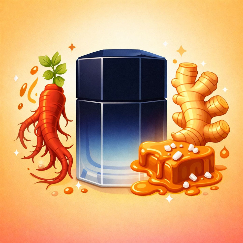 Illustration parfum d’intérieur Pure homme aux notes de ginseng, gingembre et caramel salé, ambiance chaleureuse et énergique