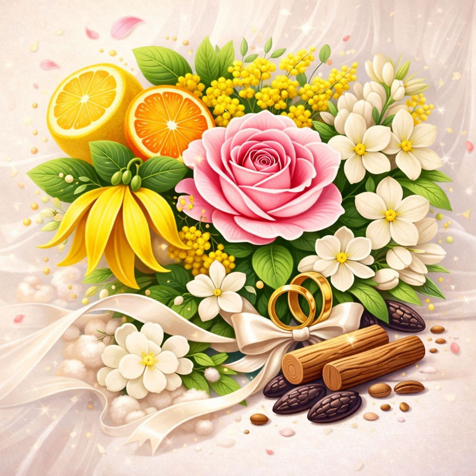 Parfum maison wedding day aux notes de rose jasmin vanille et agrumes ambiance mariage élégante