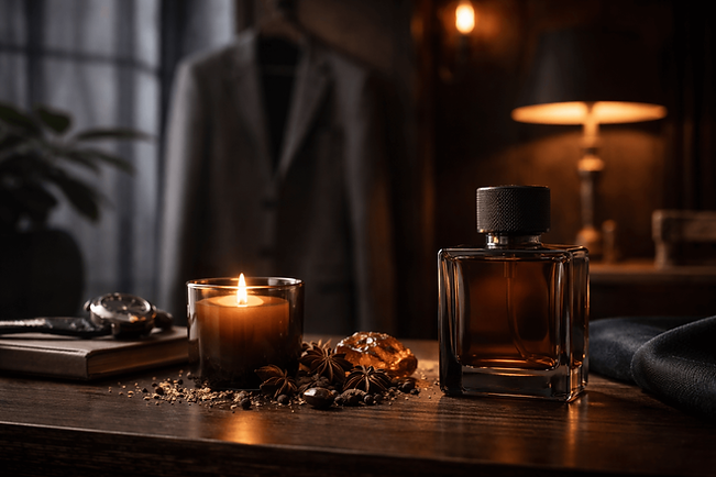 Ambiance parfumée masculine avec notes boisées et ambrées – fondants parfumés inspiration parfum homme