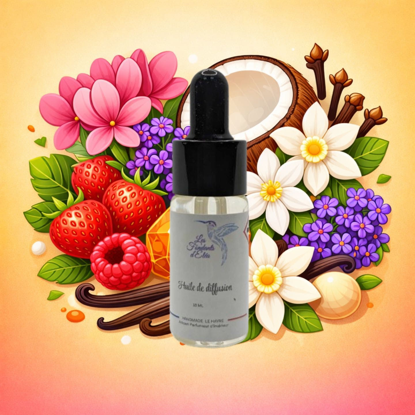 Huile de diffusion Seychelles parfum diffuseur fruits rouges coco vanille Les Fondants d’Eléa