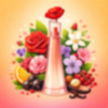 Illustration parfum d’intérieur Fleur by K avec rose, fleurs colorées, fruits rouges, orange et vanille