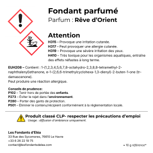 Étiquette CLP du fondant parfumé Rêve d’Orient – cliquez pour agrandir
