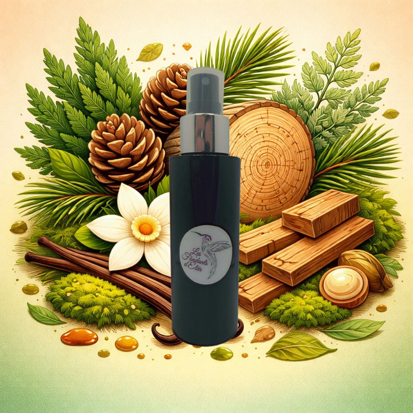 Spray parfum d’intérieur Cèdre du Liban senteur boisée profonde et chaleureuse.