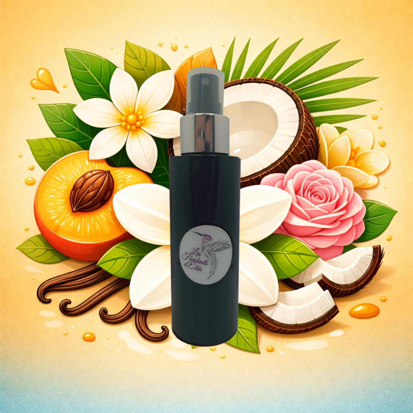 Spray parfum de chambre Monoï parfum solaire coco fleurs ambiance vacances