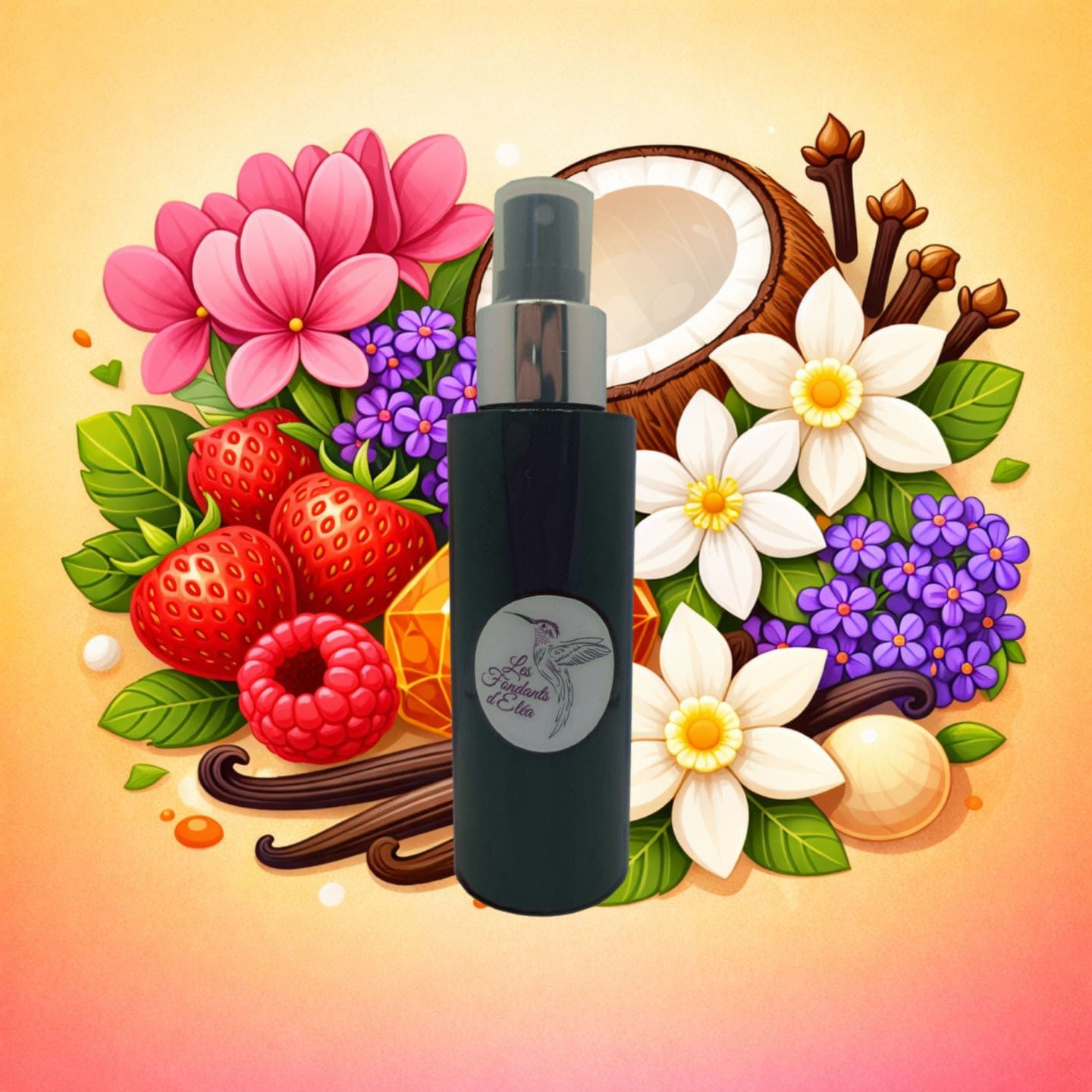Spray parfum de chambre Seychelles parfum d’intérieur fruits rouges coco vanille Les Fondants d’Eléa