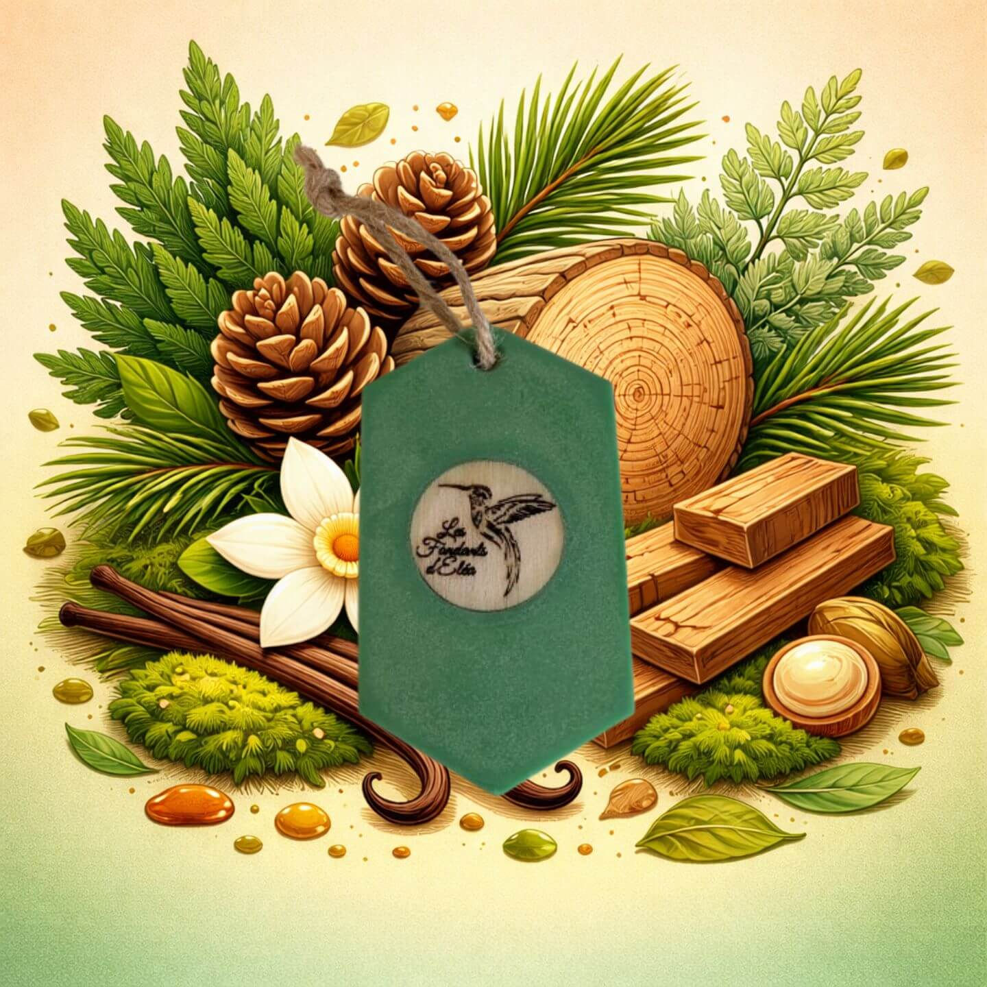 Suspension parfumée Cèdre du Liban artisanale – parfum boisé forêt et bois noble – Les Fondants d’Eléa