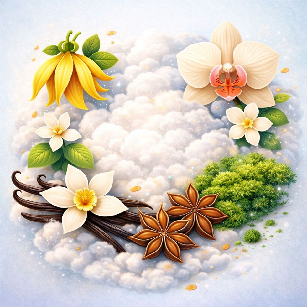 Miniature : Illustration olfactive musc blanc avec fleurs vanille et notes boisées composition parfum d’intérieur