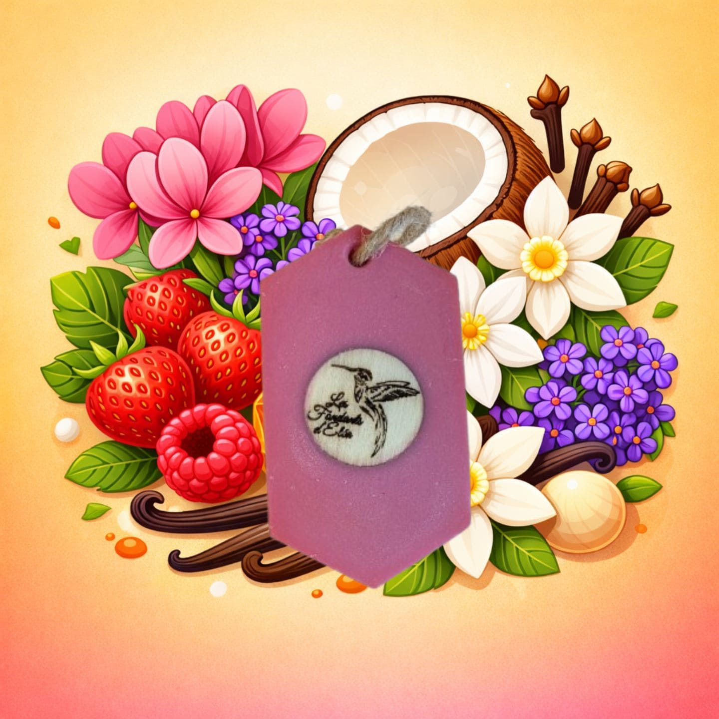 Suspension parfumée Seychelles parfum d’intérieur fruits rouges coco vanille Les Fondants d’Eléa