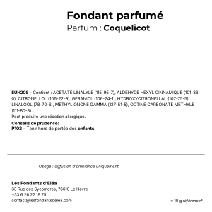 Étiquette CLP du fondant parfumé Coquelicot – cliquez pour agrandir