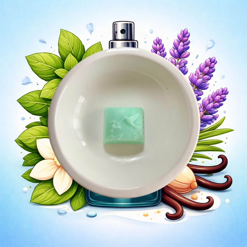 Fondant parfumé Masculin Fraîcheur Mentholée dans brûleur blanc avec illustration lavande et vanille en arrière-plan