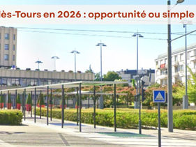 Vue de Joué-lès-Tours en 2026 avec quartiers résidentiels et tramway, illustration du marché immobilier attractif pour investir près de Tours.