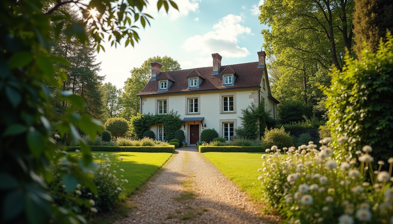 Vue rapprochée d’une maison ancienne avec jardin à Veigné