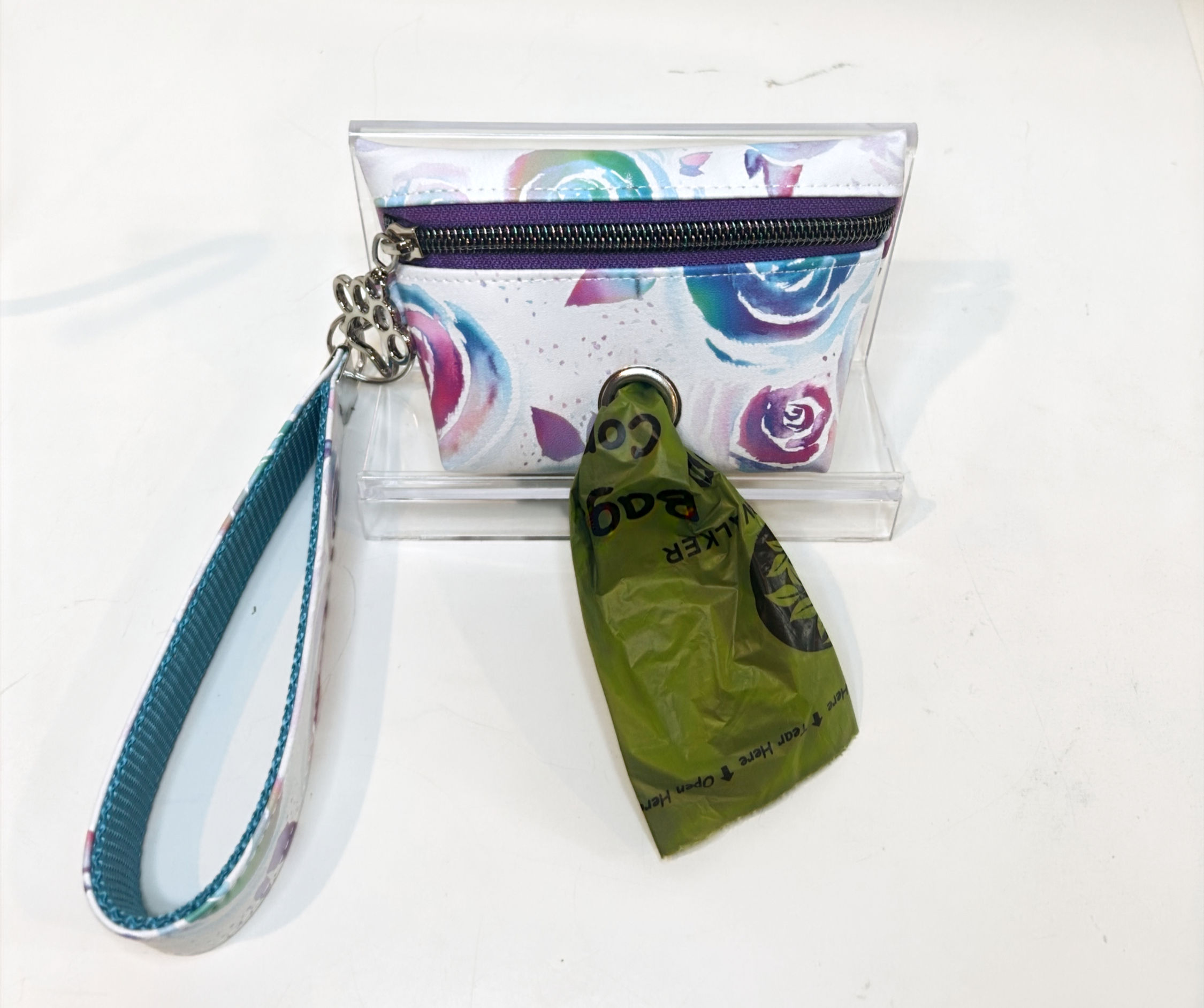 Watercolor Rainbow Roses Dog Walking Bag with Wristlet Keychain Strap