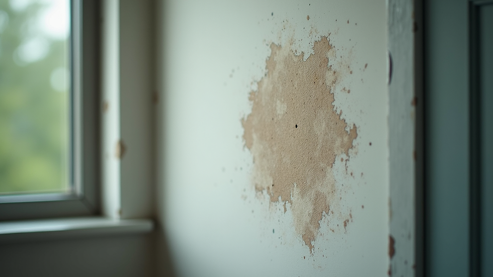 Close-up view of damp patch on interior wall
