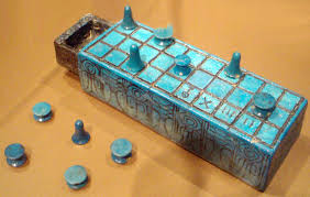 A blue faience senet game with figures