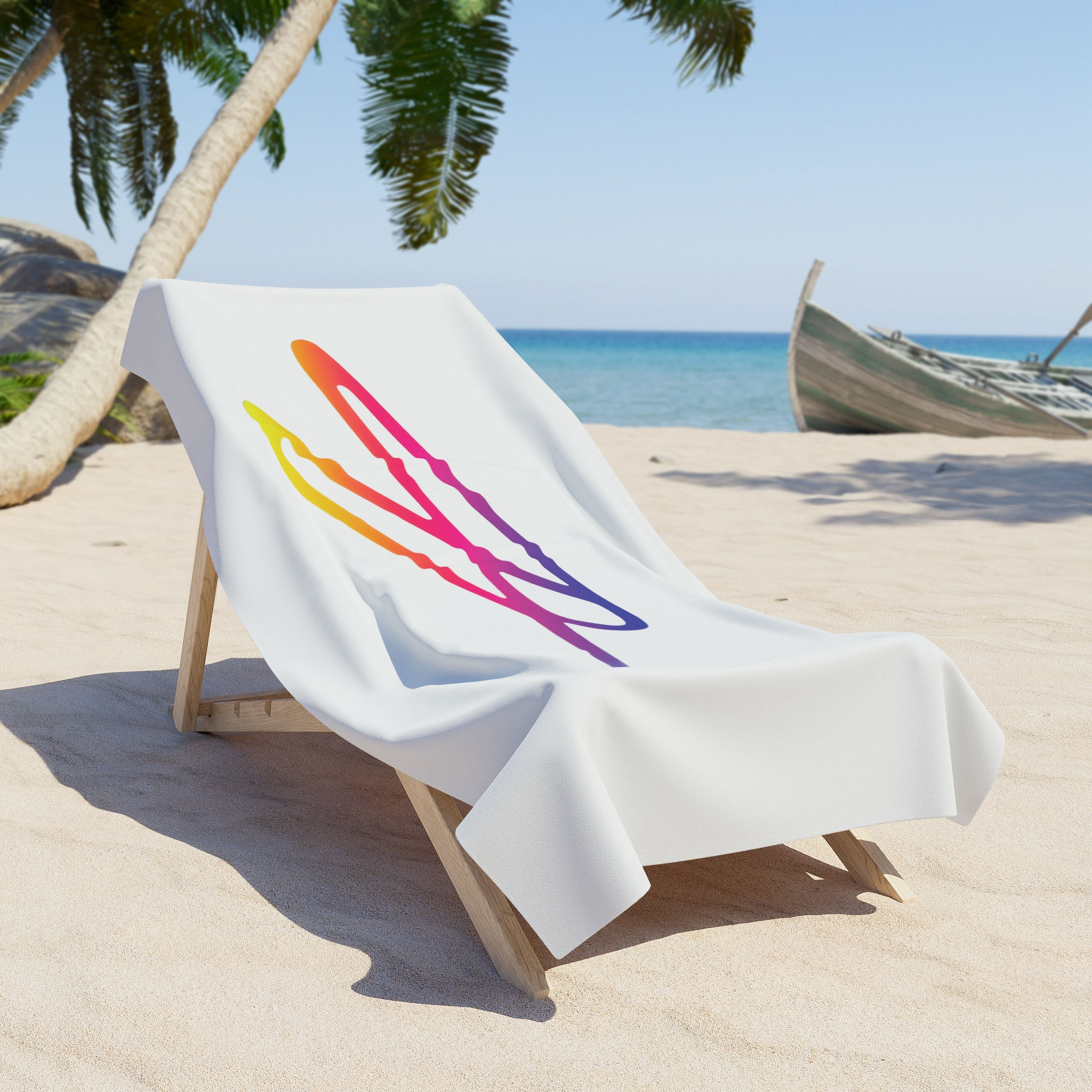 Multicolor Signature on White Beach Towel