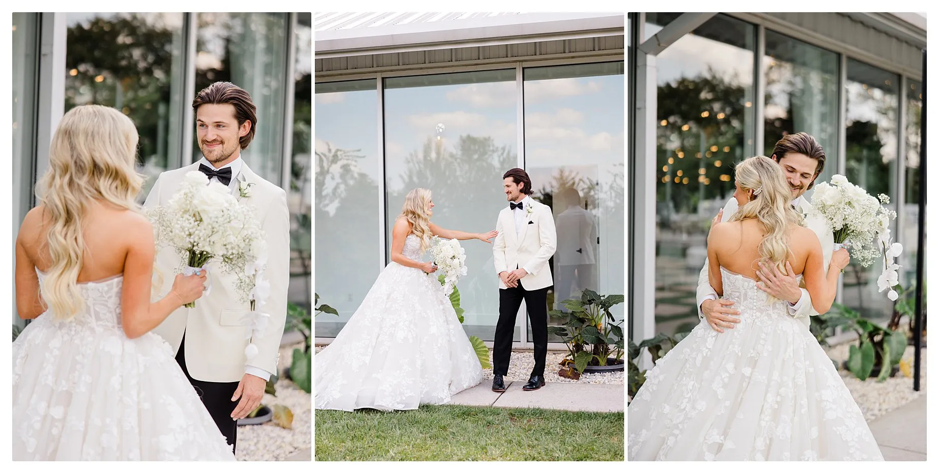 Greenhouse Two Rivers Wedding. First Look between a husband and wife.