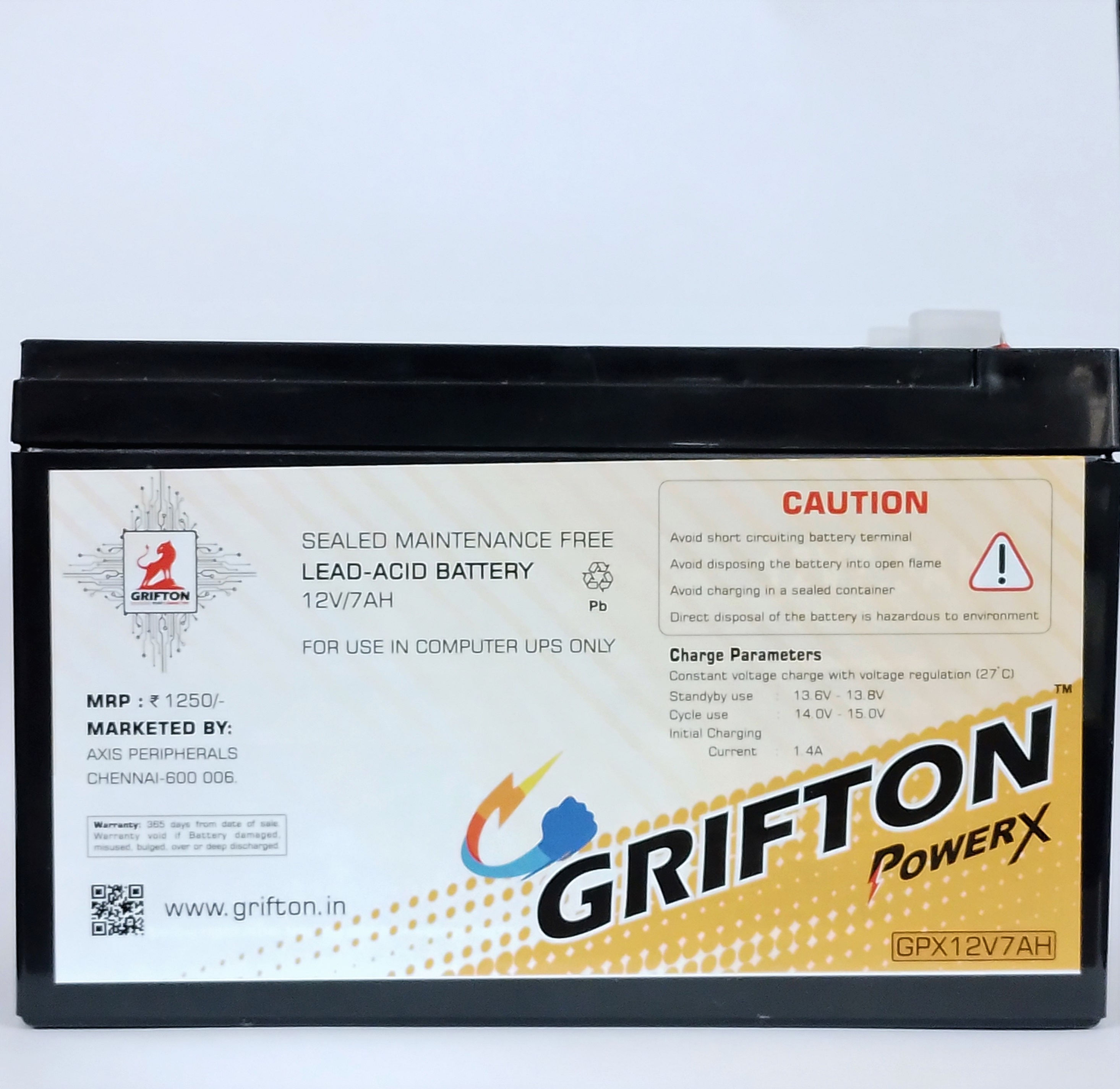 Grifton GPX12V7AH Lead-Acid Battery (12V/7AH). Use for computer ups only