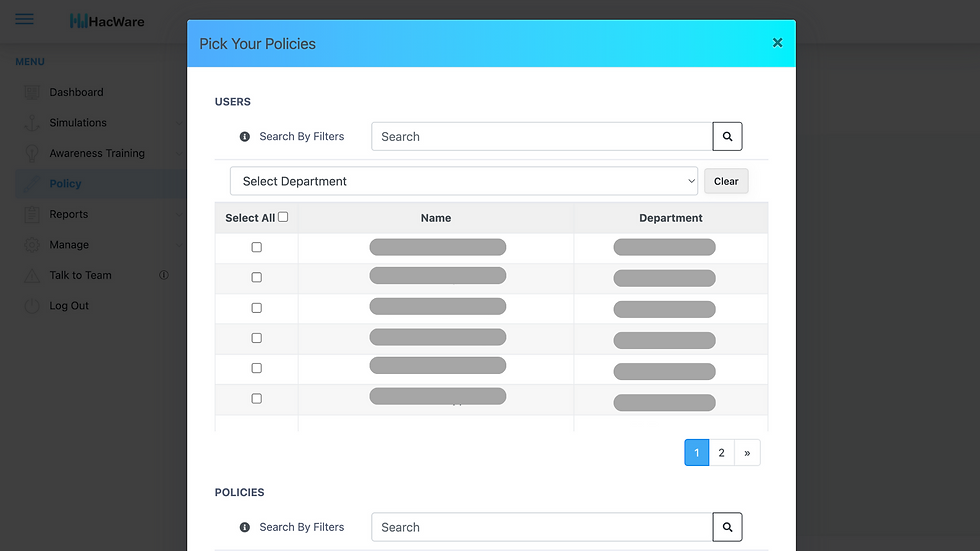 Pick your policies menu