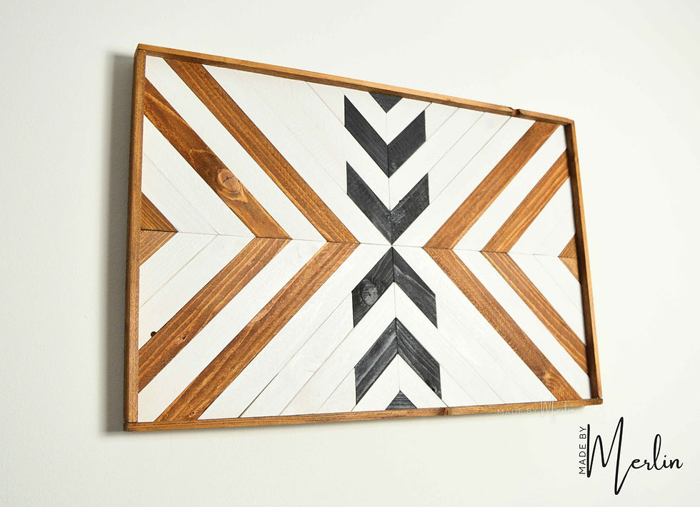 Boho houten wanddecoratie Norayo 63x42 cm met geometrisch patroon in wit gebeitst bruin en zwart - Handgemaakt wandpaneel