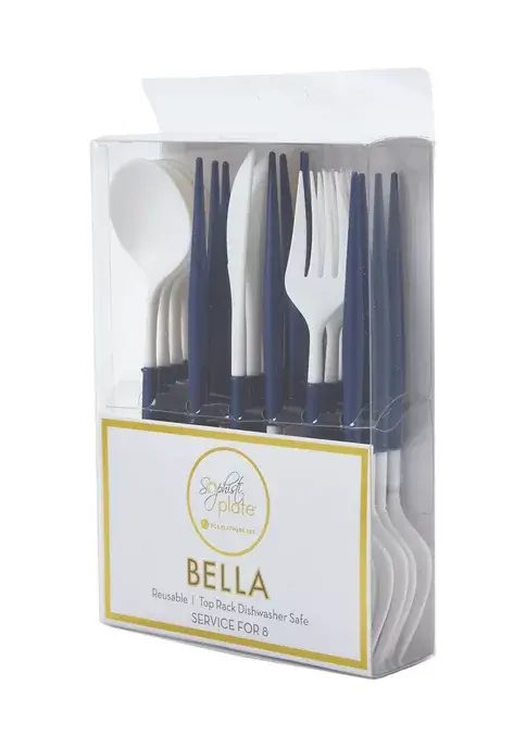 Bella Plastic Cutlery Navy and White