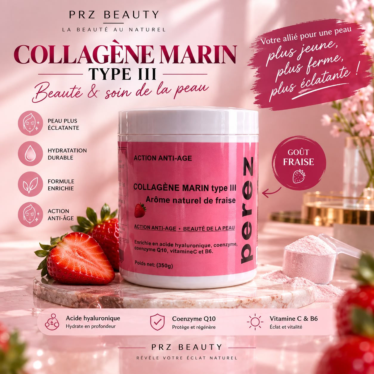 Collagène Marin & Acide Hyaluronique(Goût Fraise)