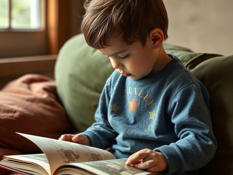 Small boy reading book