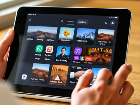 Tablet showing various apps