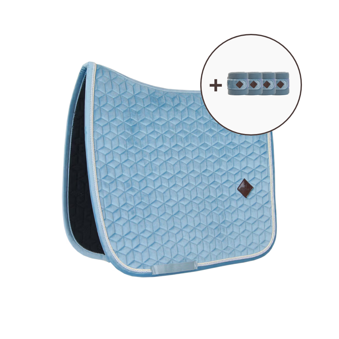 Lot : tapis dressage + bandes de polo Velvet bleu clair - Kentucky Horsewear