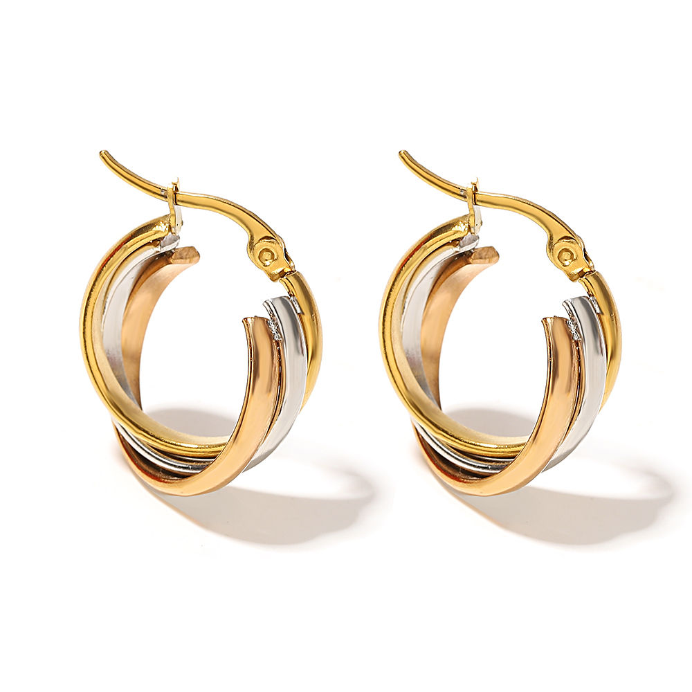 Trendy Stainless Steel U-shaped Twisted Hoop Earrings for Women Classic Triple C