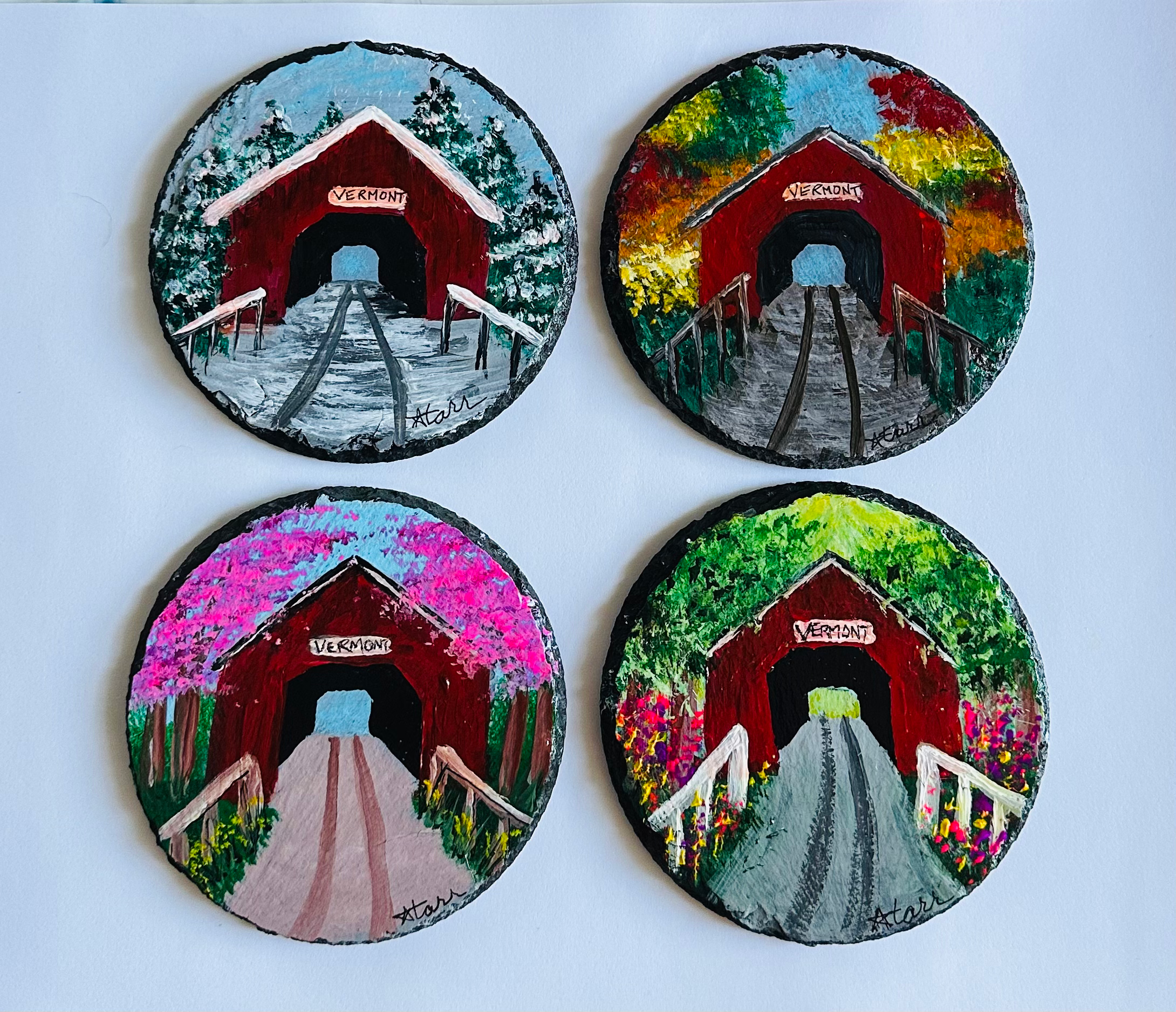 Covered Bridge Seasons slate coasters