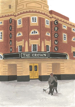 'Where we Met' by Rebecca Harper in the 2023 postcard competition 'Our Town' at North Yorks Art School (NYAS) Scarborough. Available to buy as an A4 print.