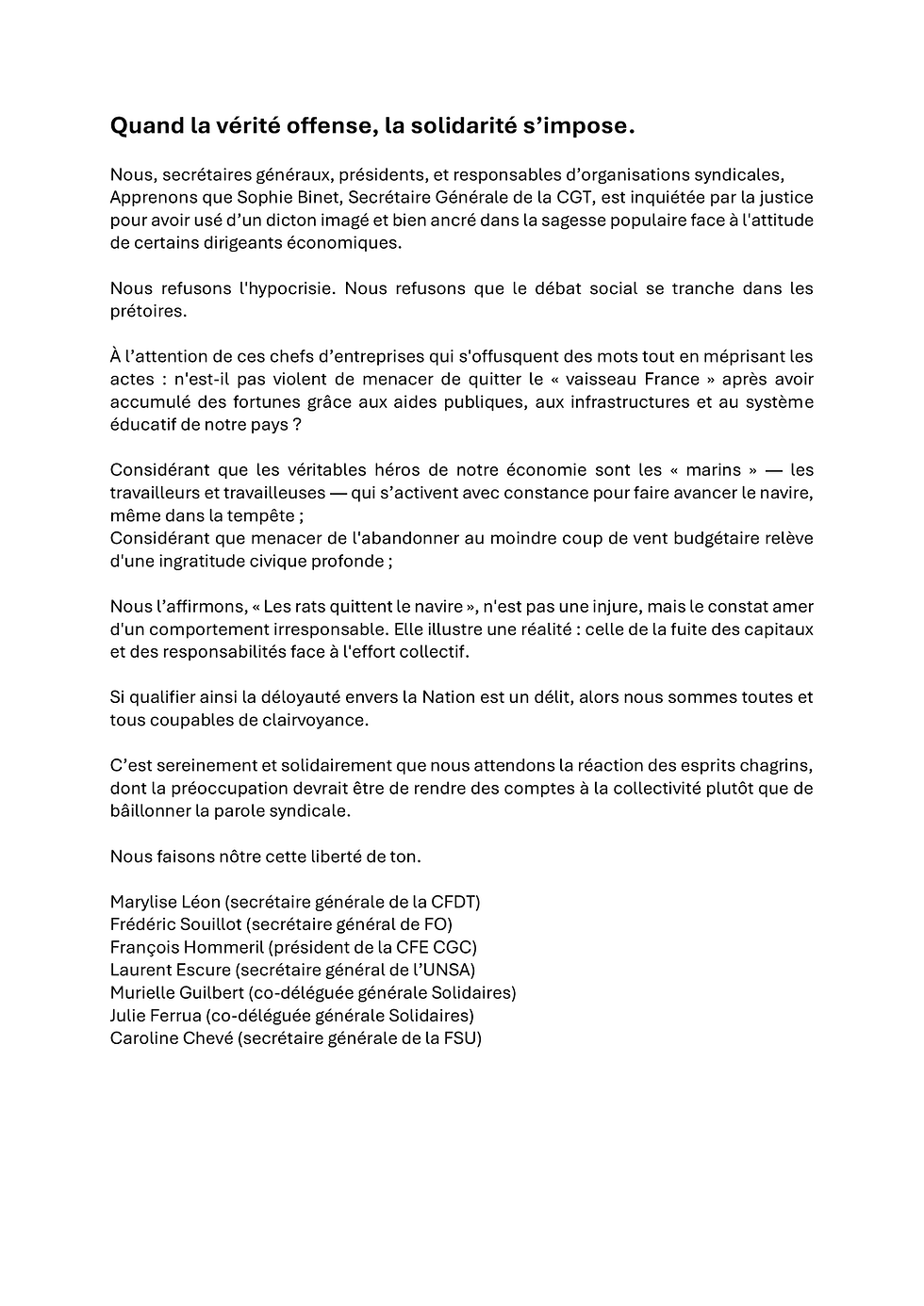 UNSa Nationale - Déclaration du secrétaire général