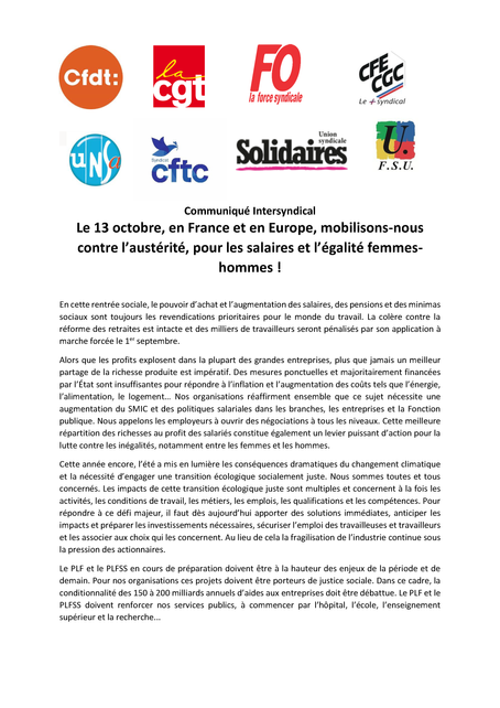 Intersyndicale du 28 août 2023