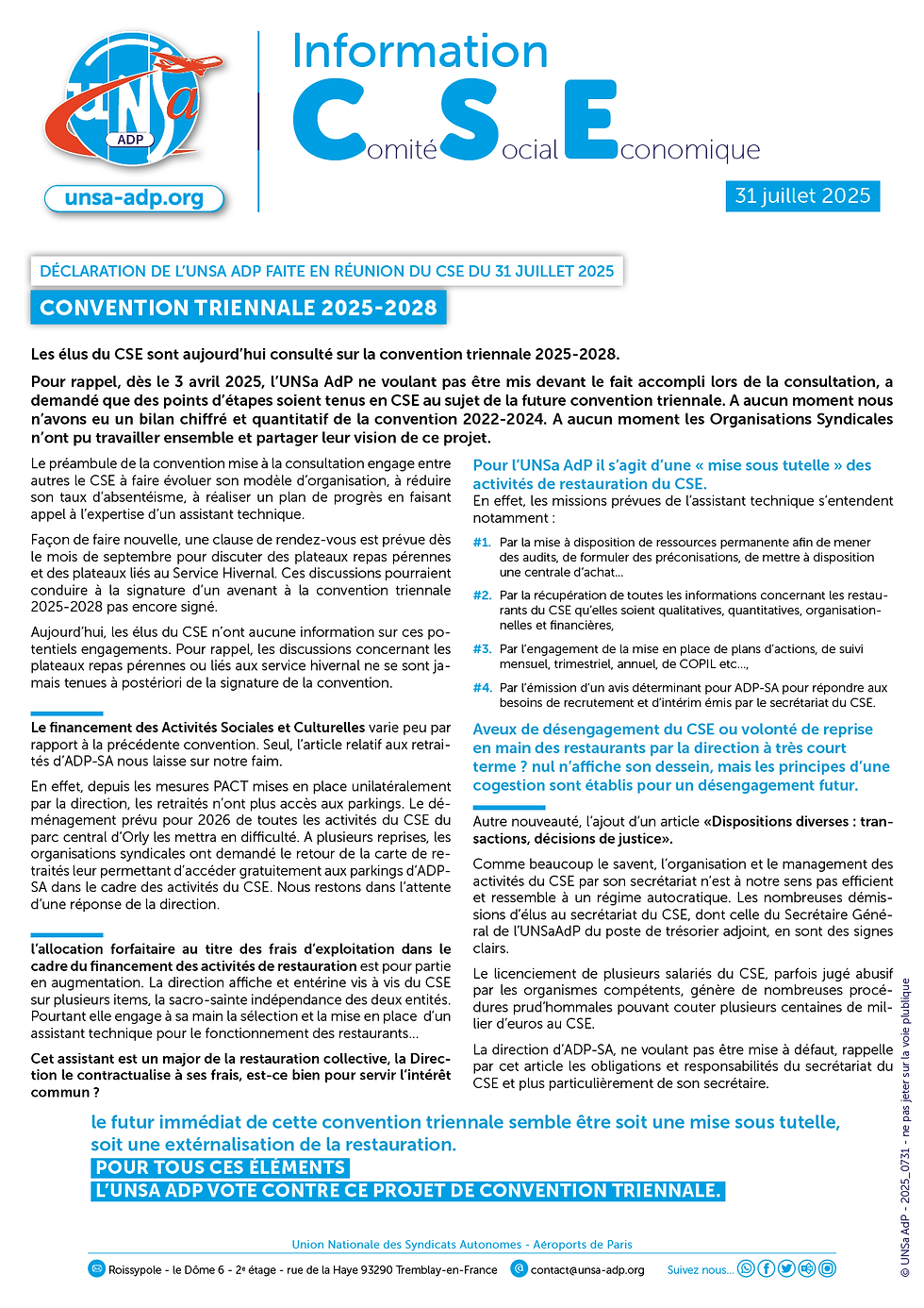 CSE du 31 juillet 2025