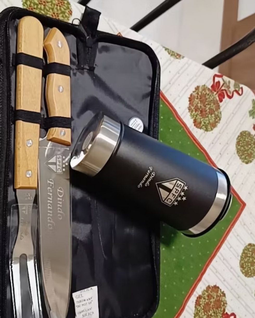 Miniatura: Kit churrasco com case + copo térmico com abridor Personalizado 