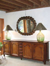 Wooden cabinet and mirror with lamps, antique furniture modern classic.