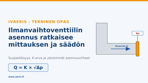 Ilmanvaihtoventtiilin asennus ratkaisee mittauksen ja säädön