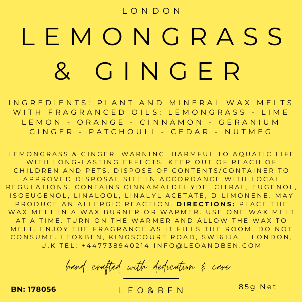 LEMONGRASS & GINGER Plant Wax Melts