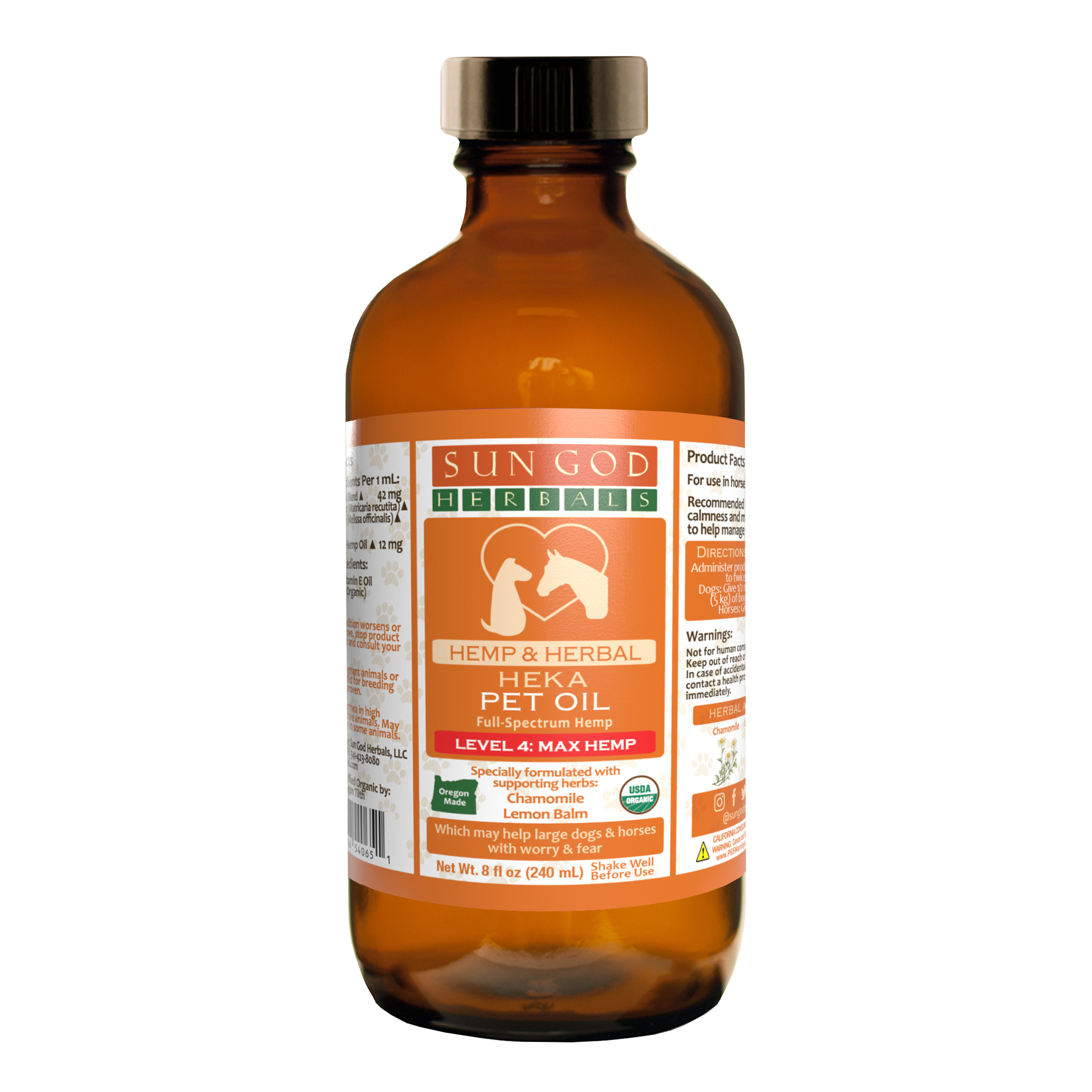 Organic Heka Mental Ease Hemp Pet Oil-Level 4 Max Hemp: for Horses and Large Dog