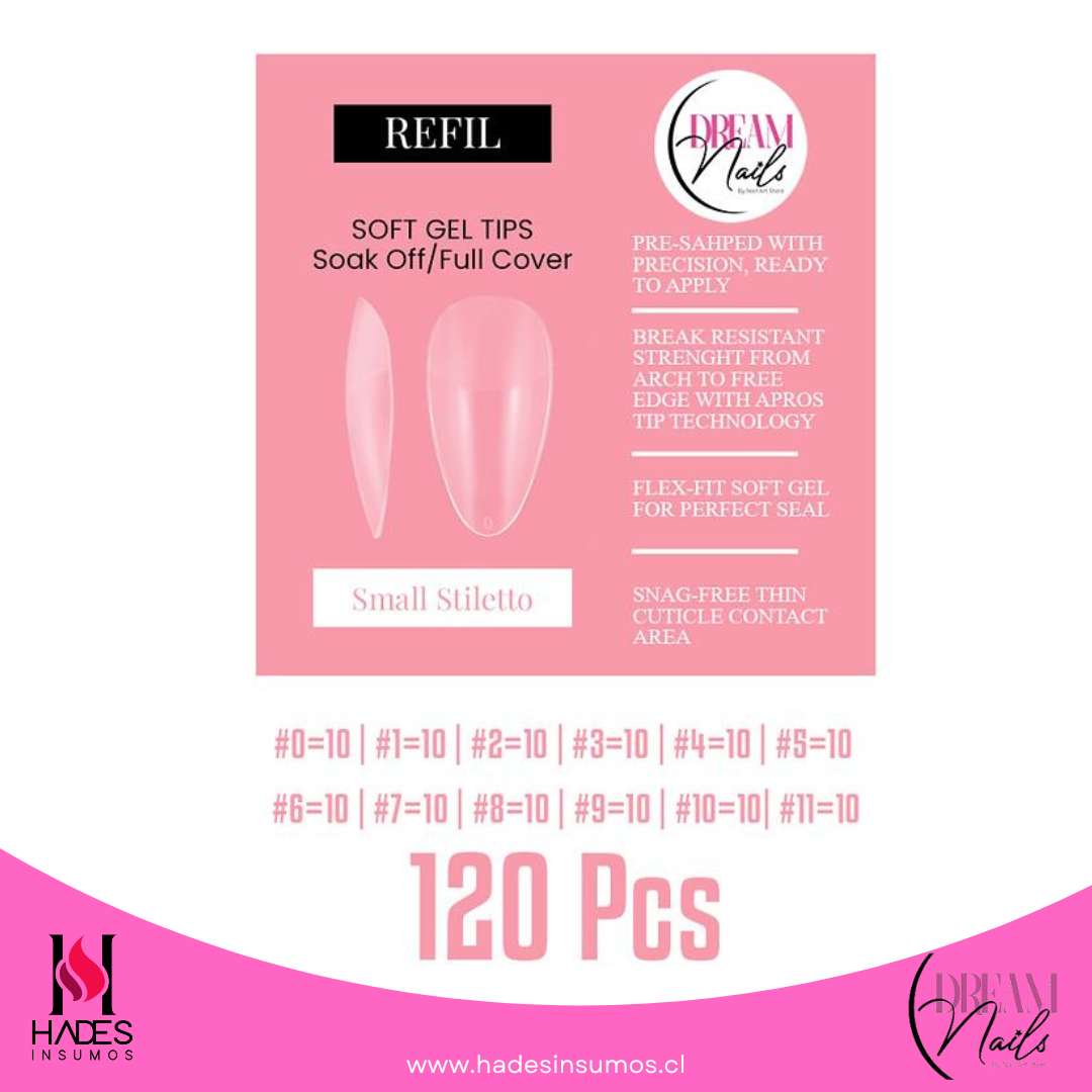 Bolsa de Tips Soft Gel (120Pcs) - Small Stiletto - Dream Nails