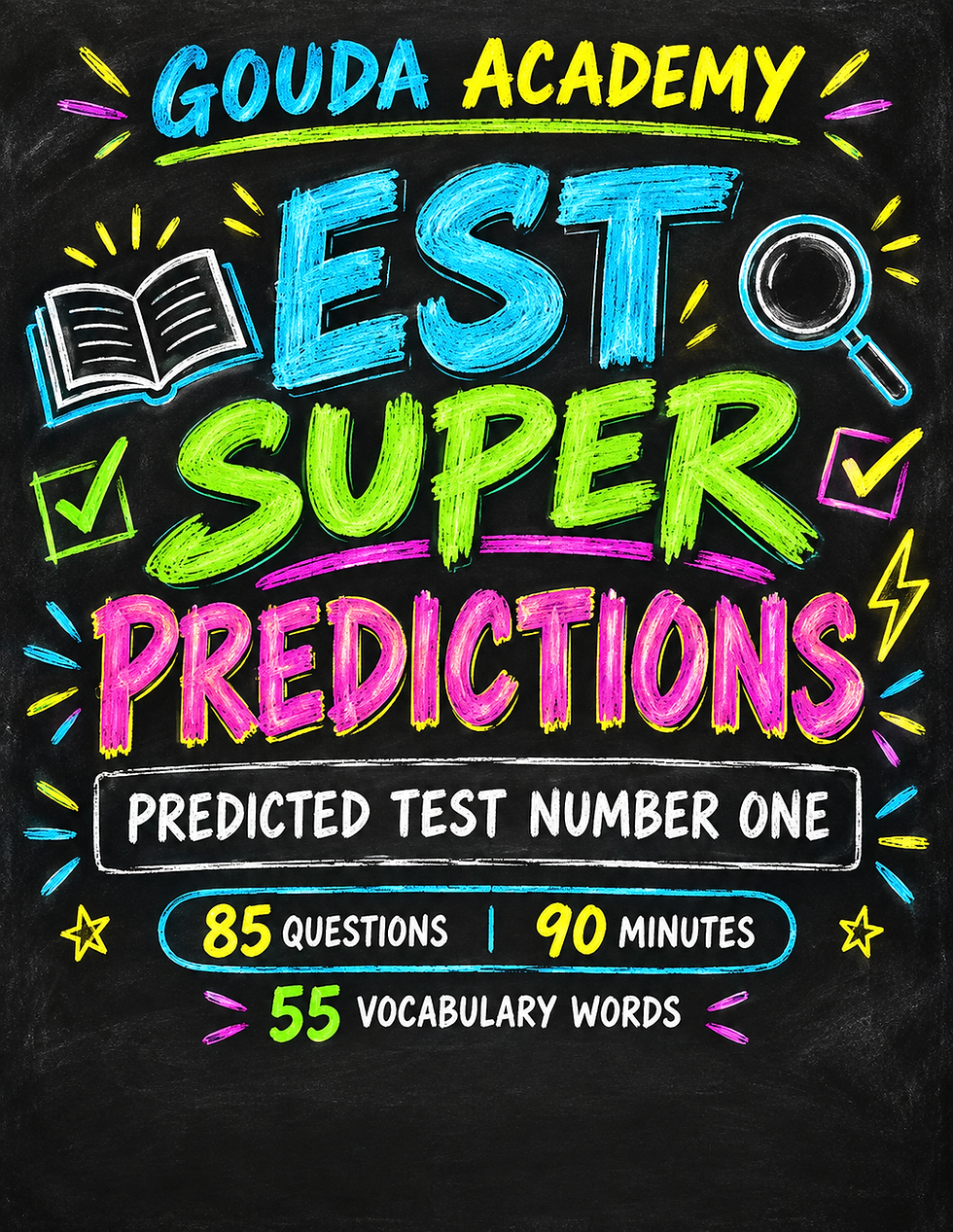 Gouda Academy EST Super Predictions: Full Practice Test, Interactive Quizzes & Vocabulary
