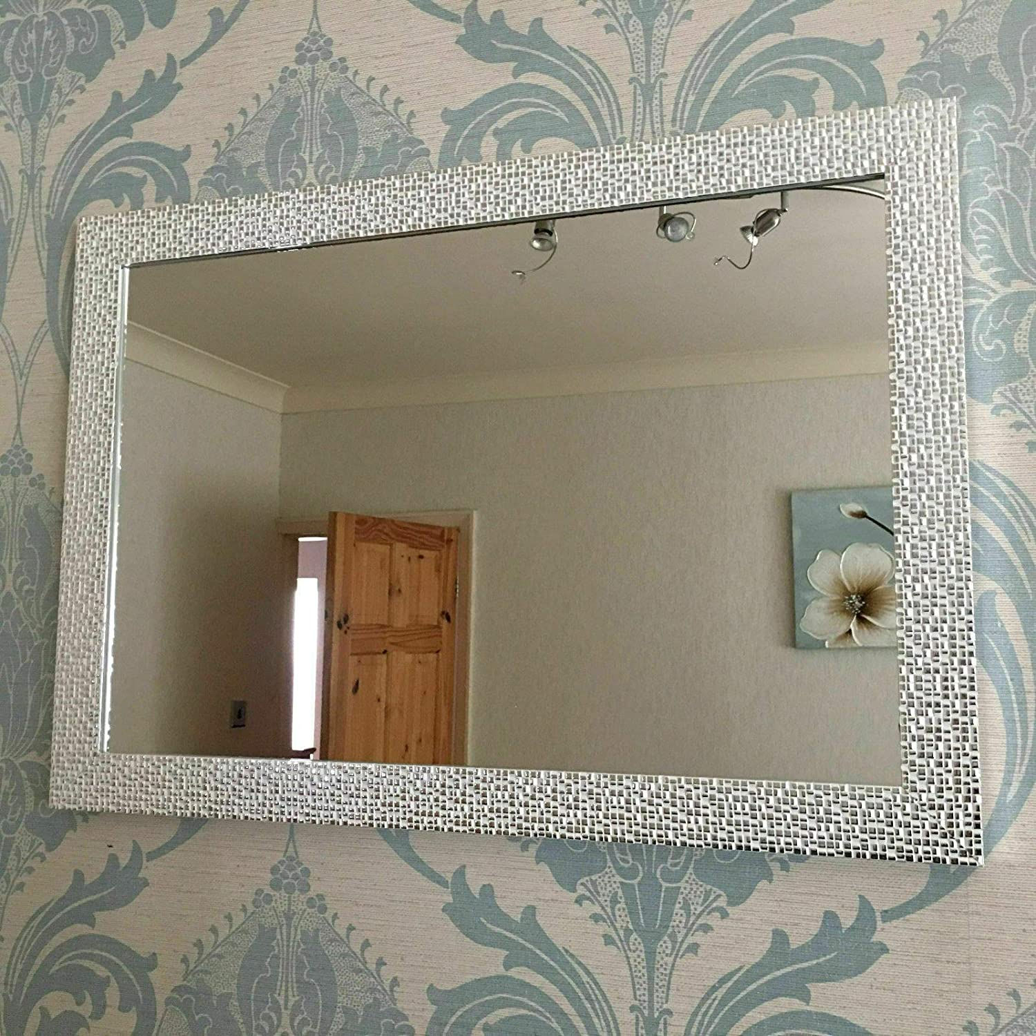 MOSAIC EFFECT RESIN LARGE WALL MIRROR 48X68cm white chrome