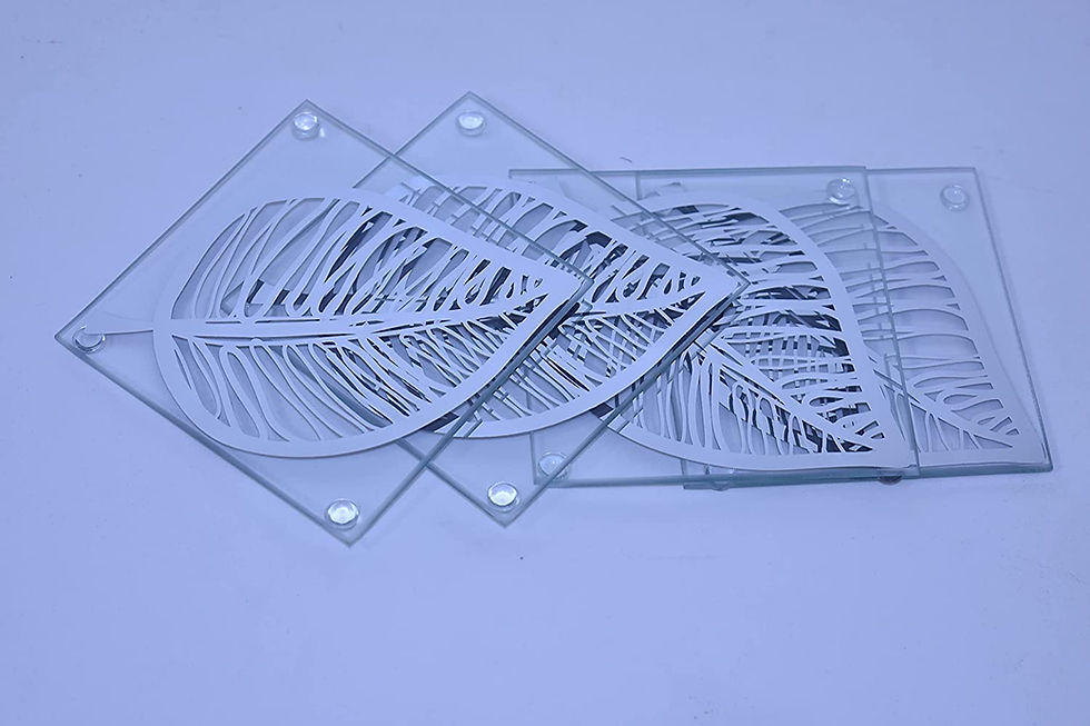 Thumbnail: 4x Leaf Shape Coaster New Set Of 4 Glass Silver Coasters